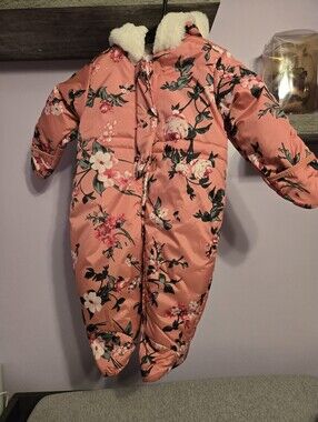 Pink Floral Baby Snowsuit with Hood